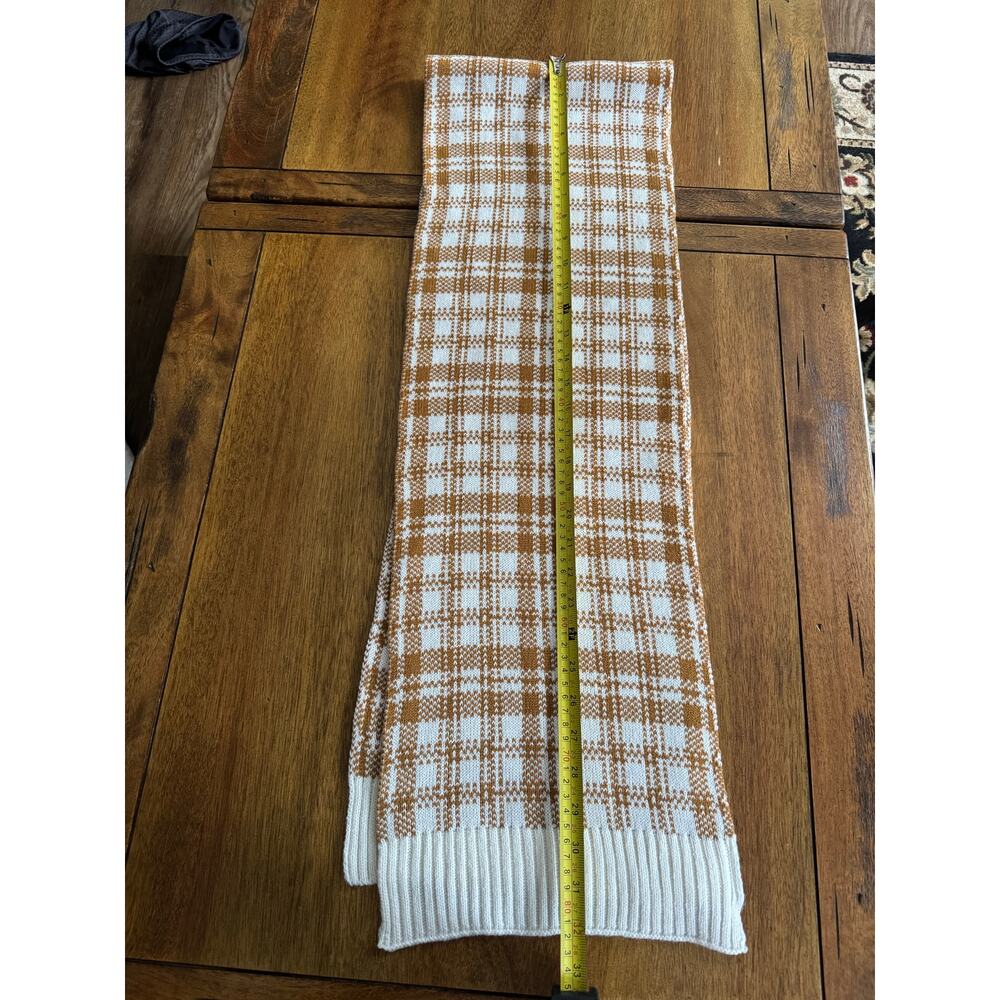 Timberland Brown & White Plaid Knit Scarf One Size Winter Accessory - Picture 6 of 13